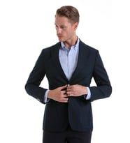 Hatemoğlu Lacivert Slim Fit Düz Mono Yaka Casual Keten Ceket
