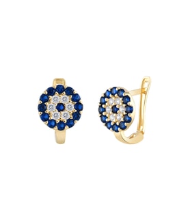 MOOM MÜCEVHERAT Kadın 14 Ayar Altın Küpe Minimalist Nazar Boncuklu Altın Küpe 13 mm