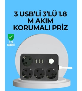 3 Usb Çıkışlı 4 lü Akıllı Priz 2500w 2 Metre Kablo