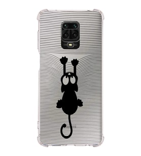 Xiaomi Redmi Note 9S Köşe Korumalı Antişok Kapak Çizgi Kedi Tasarımlı Şeffaf Silikon Kılıf