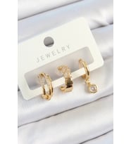 Pirinç Zirkon Taşlı Halka Model Gold Renk 3'lü Çift Kadın Küpe Set 5886