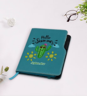 BK Gift Kişiye Özel Kaktüs Tasarımlı Turkuaz Termo Deri Defter-8