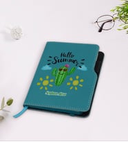 BK Gift Kişiye Özel Kaktüs Tasarımlı Turkuaz Termo Deri Defter-8