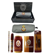 Galatasaray Orjinal Lisanslı Kırmızı Kutu Kalemtraş Ahşap Kutulu 6'lı Kırtasiye Seti (Gri)