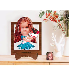 BK Gift Kişiye Özel Kız Çocuk Karikatürlü Ahşap Standlı 3D Biblo-15 (Beyaz)
