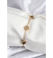 316L Çelik Gold Renk Siyah ve Zirkon Taşlı Baby Boy Yonca Kadın Bileklik 5886