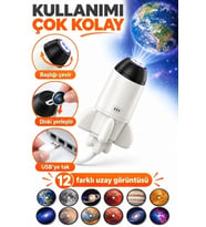 12 Film Diskli Roket Galaksi Projektörü Usb Tak Çalıştır Uzay Ve Gezegen Projeksiyon Gece Lambası