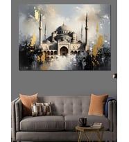 Tarihi Camii Ve Altın Detaylar Dekoratif Kanvas - Mdf Ahşap Tablo