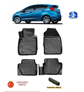 Ford Fiesta 2009-2017 Yılları Arası Uyumlu 3D Havuzlu Paspas ASMA KOKU VE NUMARATÖR HEDİYELİ