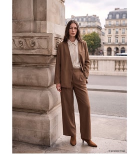 LCW Modest Bej Regular Fit Kadın Pileli Kumaş Pantolon