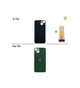 iPhone 13 Yeşil Arka Kapak Arka Cam Batarya Kapağı Lazer Kesim Kapak Pil Kapağı + B-7000 Yapıştırıcı