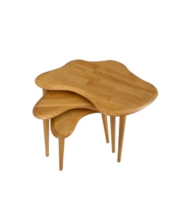 Fawdecor Asimetrik Masif Ahşap Zigon Sehpa Takımı 3'lü Set Modern Bohem Tarz Doğal Ağaç Yan Sehpa (Meşe)