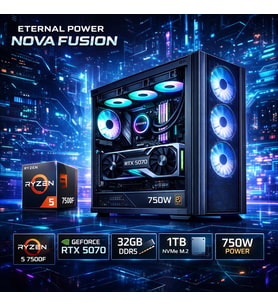 Eternal Power NOVA FUSION Ryzen 5 7500F RTX 5070 32GB DDR5 1TB M.2 B650M WIFI 750W 360mm Gaming PC