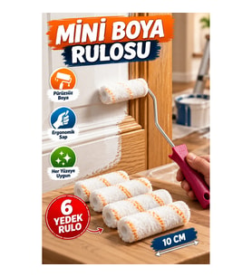 10 cm Mini Boya Rulosu Seti – Ergonomik Saplı ve 6 Yedek Rulolu