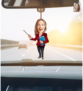 Kişiye Özel Karikatürlü Öğretmen Ahşap Araba Dikiz Ayna Süsü