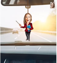 Kişiye Özel Karikatürlü Öğretmen Ahşap Araba Dikiz Ayna Süsü