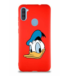 Samsung Galaxy M11 Soft Premier Kapak Donald Duck-B Tasarımlı Silikon Kılıf - Kırmızı (Şeffaf)