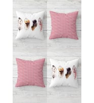 Kuştüyü ve Geometrik Çizgiler Gizli Fermuarlı Kırlent Kılıfı Koltuk Yastık Kılıfı Takım(4ADET) (Pembe-Beyaz)