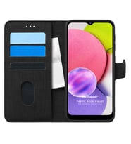 Microsonic Samsung Galaxy A03s Kılıf Fabric Book Wallet Siyah