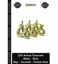 Özel Üretim Dekoratif Modern Şık Obje Çift Armut Tasarımlı Biblo Orta Boy Seramik Parlak Altın