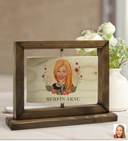 BK Gift Kişiye Özel Anneler Günü Karikatürlü Doğal Ahşap Dönen Fotoğraf Çerçevesi, Anneler Günü Hediyeleri, Ev Dekoru, Masaüstü Dekoru-1