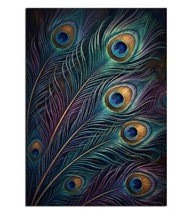 Renkli Tavuskuşu Tüyü Makro Deseni Dekoratif Kanvas - Mdf Ahşap Tablo