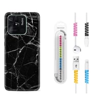 Xiaomi Redmi Note 7 8 9 Pro 10 2022 10 Pro 10S Kılıf Kablo Koruma Spiral Silikon Fragile Black Mermer 1378