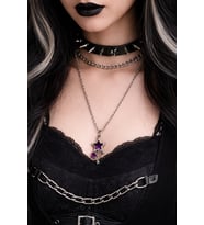Mor Yıldız Figürlü Gotik Kolye Gümüş Renk Zincir Unisex