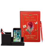 Sevgililer Gününe Özel Kırmızı Defter Kalem & Deri Kaplama Kalemlik Hediye Seti 16