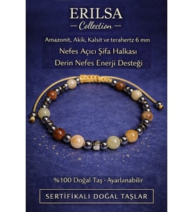 Sertifikalı Nefes Açıcı Şifa Halkası Derin Nefes Enerji Destek Bilekliği – Amazonit Akik Kalsit Taş (Çok Renkli)