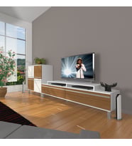 Decoraktiv Ekoflex On Mdf Krom Ayaklı Tv Ünitesi Tv Sehpası - Beyaz Ceviz (Beyaz - Ceviz)