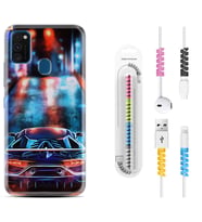 Samsung M21 M22 M23 M30 M31S M32 Kılıf Kablo Koruma Spiral Silikon Neon Cars 1724
