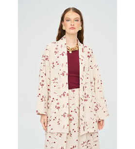 Kadın Çiçek Ve Yaprak Nakışlı Pullu Kimono