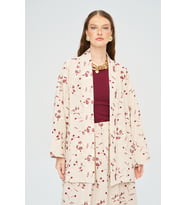 Kadın Çiçek Ve Yaprak Nakışlı Pullu Kimono