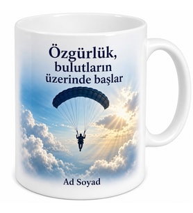 Gökyüzü Sevdalısı Pilot Paraşütçüye Bulutların Üzeri Özgürlük Kupa Bardak Hediye