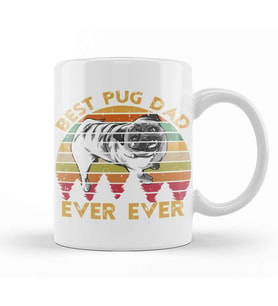 Retro Vintage Best Pug Dad Ever Köpek Kupa Bardak Porselen