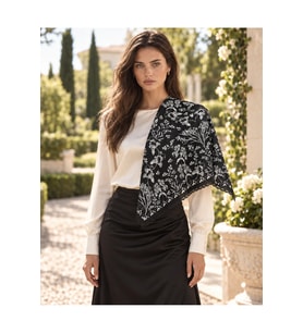 Tarzını Seç Desenli Dantel Oya Kesim Fular / Bandana 70 x 70 cm - Siyah Gece