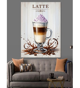 Kremalı Latte Kahve Resmi Dekoratif Kanvas - Mdf Ahşap Tablo