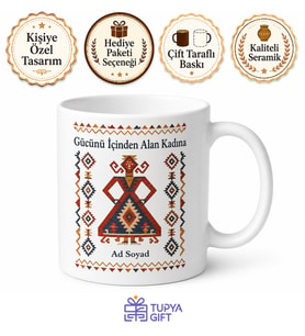 Kilim Motifleri Eli Belinde Deseni Bereket ve Güç Kadın Kupası Hediye Bardak