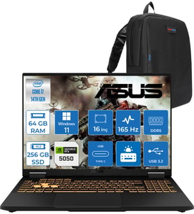 Asus Tuf Gaming F16 FX608JHR 14. Nesil Intel I7-14650HX 64GB Ddr5 256GB SSD 8GB/RTX5050 115W 165Hz 16"wuxga Fhd+ 300NITS IPS WIN11HOME Gaming Bilg. WRV055H16+ZETTAÇANTA