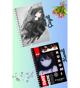 Tokisaki kurumi defter seti 2 adet A4 boyutu 21*30 çizgili + kareli 60 syf