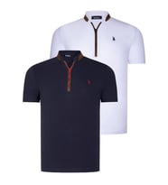 İKİLİ SET T8571 DEWBERRY FERMUARLI ERKEK T-SHIRT-LACİVERT-BEYAZ