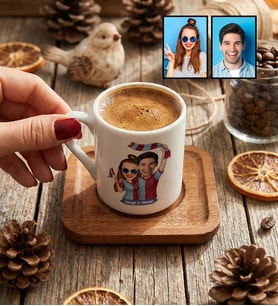 Kişiye Özel Karikatürlü Bordo Mavi Taraftar Sevgiliye Hediye Türk Kahvesi Fincanı Sevgililer Günü Hediyesi