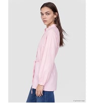 LCW Modest Pembe Hakim Yaka Beli Kuşaklı Çizgili Kadın Gömlek Tunik
