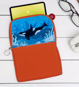 BK Gift Balıklar Tasarımlı Taşınabilir Koruyucu Tablet Kılıfı & Organizer Çanta - Turuncu-1
