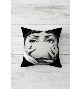 Fornasetti Figürlü Çift Tarafı Baskılı Gizli Fermuarlı Yastık Kılıfı Kırlent Koltuk Yastık Kılıfı (Antrasit)