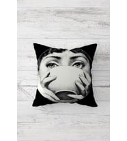 Fornasetti Figürlü Çift Tarafı Baskılı Gizli Fermuarlı Yastık Kılıfı Kırlent Koltuk Yastık Kılıfı (Antrasit)