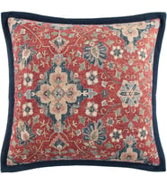 HiEnd Vurgulu Yıkanmış Keten Melinda Euro Yastık Kılıfı, 68,5 x 68,5 cm, Lacivert ve Kırmızı, Çiçekli Madalyon Rustik Geleneksel Batı Tarzı Lüks Yatak Takımı