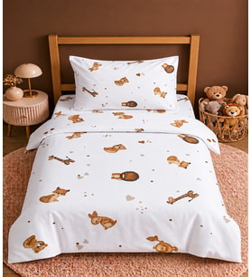 MORE HOME Müslin Bebek Nevresim Takımı %100 Pamuk Tilki Desenli Bej