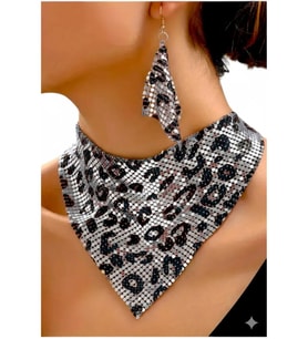ŞAL MODEL LEOPAR ZIRH METAL TASARIM KOLYE KÜPE SET